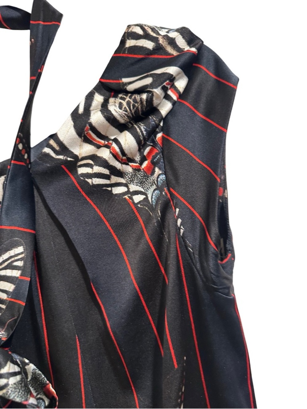 Vintage ERDEM Navy Black Red Stripes Peplum Top Butterflies 100%Silk US 6 EUC - Picture 6 of 16